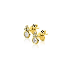 7mm ZINZI Gold 14 krt gouden fantasie oorstekers, bezet met witte zirkonia's ZGO545