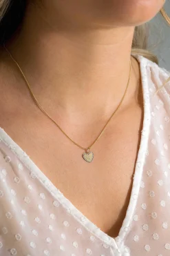 10mm ZINZI Gold 14 krt gouden hanger met glanzend hartje van 10mm en met chique witgouden parelrand ZGH364-10 (zonder collier)