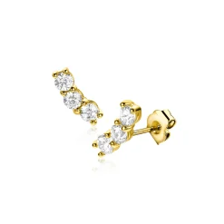 7mm ZINZI Gold 14 krt gouden oorknoppen met drie witte zirkonia's in rijzetting ZGO515