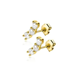 7mm ZINZI Gold 14 krt gouden oorknoppen met drie witte zirkonia's in rijzetting ZGO515