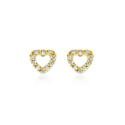 5mm ZINZI Gold 14 krt gouden oorknoppen open hartje bezet met witte zirkonia's ZGO551