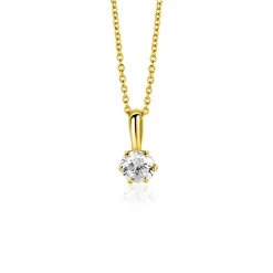 8,5mm ZINZI Gold 14 krt gouden hanger bezet met een witte ronde zirkonia (4,5mm) ZGH544 (zonder collier)