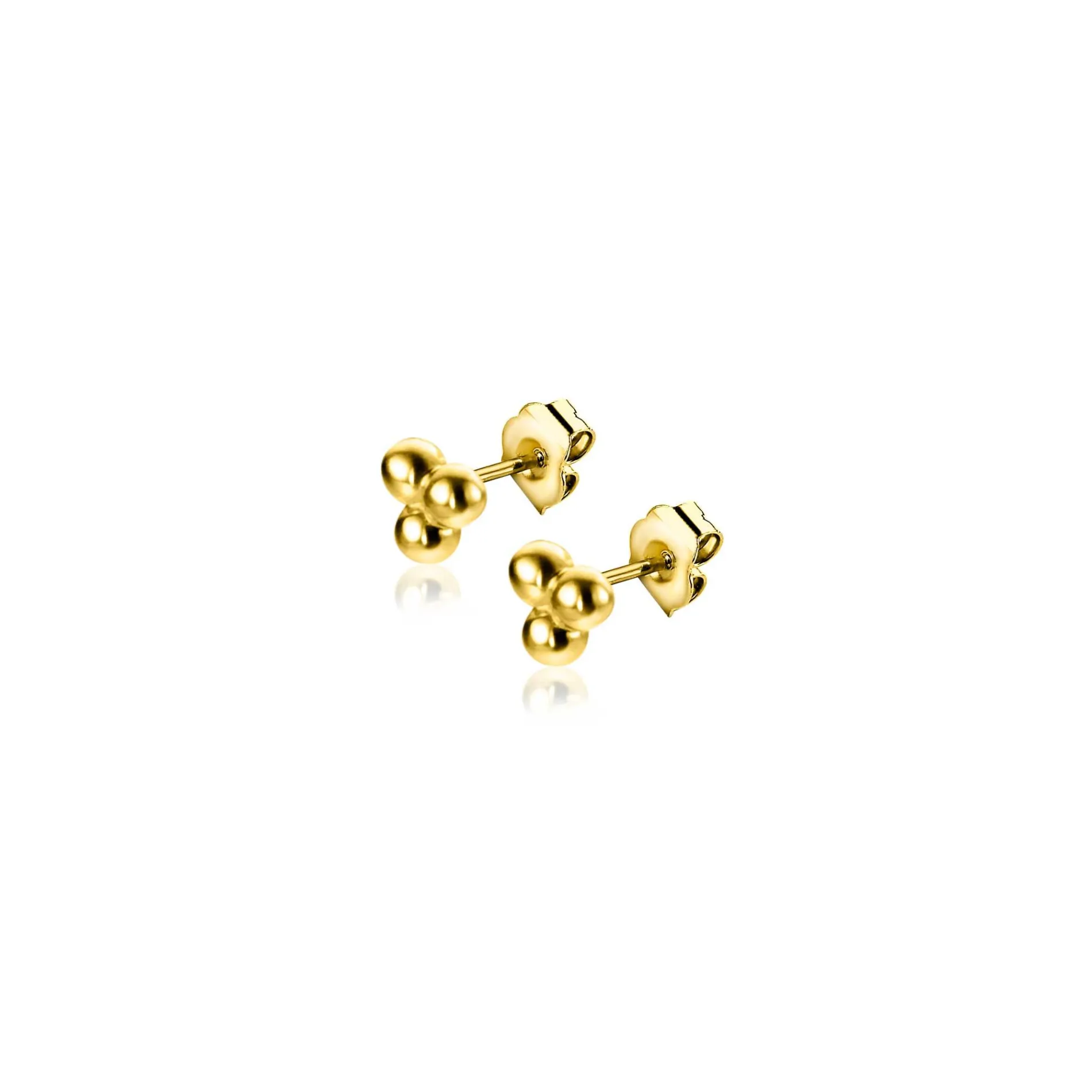 3mm ZINZI Gold 14 krt gouden oorknopjes drie gladde bolletjes in een driehoek ZGO476