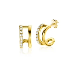 10mm ZINZI Gold 14 krt gouden fantasie oorstekers 10mm met multi-look uitstraling, 5mm breed ZGO382