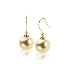 30mm ZINZI Gold 14 krt gouden oorhangers met ronde goudkleurige Swarovski crystal parel 12mm ZGO25G