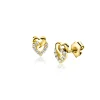 6mm ZINZI Gold 14 krt gouden oorstekers verbonden open hartjes, glad en bezet met witte zirconia's ZGO472