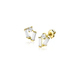 6mm ZINZI Gold 14 krt gouden fantasie oorstekers bezet met rechthoekige baguette geslepen witte zirconia's en een ronde witte zirconia ZGO465