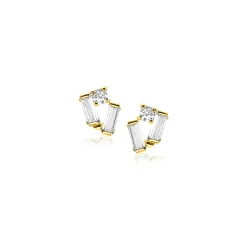 6mm ZINZI Gold 14 krt gouden fantasie oorstekers bezet met rechthoekige baguette geslepen witte zirconia's en een ronde witte zirconia ZGO465