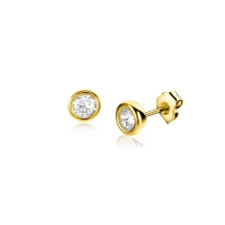 4mm ZINZI Gold 14 krt gouden oorknoppen ronde zetting bezet met witte zirconia ZGO451