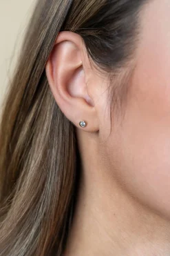 4mm ZINZI Gold 14 krt gouden oorknoppen ronde zetting bezet met witte zirconia ZGO451