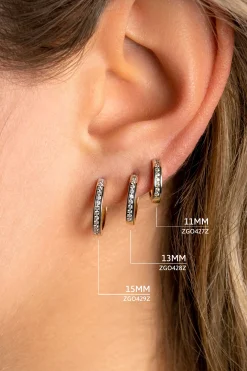 13mm ZINZI Gold 14 krt gouden oorringen bezet met witte zirconia's met luxe klapsluiting 13mm x 2mm vierkante buis ZGO428Z