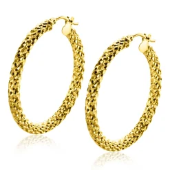 28mm ZINZI Gold 14 krt gouden oorringen met schitterende bewerkte buis 3mm breed ZGO329