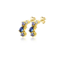 9mm ZINZI Gold 14 krt gouden fantasie oorstekers bezet met witte, lichtblauwe en donkerblauwe zirconia's ZGO381