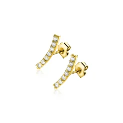 11mm ZINZI Gold 14 krt gouden oorknoppen in kwart cirkel, bezet met zeven witte zirkonia's ZGO517