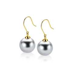30mm ZINZI Gold 14 krt gouden oorhangers met ronde grijze Swarovski crystal parel 12mm ZGO25GR