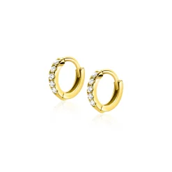 8mm ZINZI Gold 14 krt gouden oorringen bezet met witte zirconia's, luxe klapsluiting 8x1,6mm ZGO467