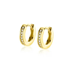 11mm ZINZI Gold 14 krt gouden oorringen bezet met witte zirconia's met luxe klapsluiting 11mm x 2,1mm vierkante buis ZGO427Z