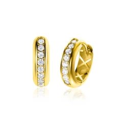 13mm ZINZI Gold 14 krt gouden oorringen 13mm met brede buis 3,8mm en bezet met witte zirconia's in railzetting. Met luxe klapsluiting ZGO435