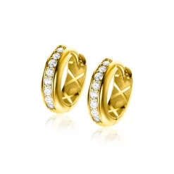 13mm ZINZI Gold 14 krt gouden oorringen 13mm met brede buis 3,8mm en bezet met witte zirconia's in railzetting. Met luxe klapsluiting ZGO435