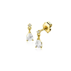 8mm ZINZI Gold 14 krt gouden oorknoppen met een peervormige en ronde witte zirkonia ZGO514