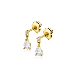 8mm ZINZI Gold 14 krt gouden oorknoppen met een peervormige en ronde witte zirkonia ZGO514