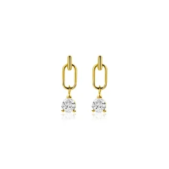 12mm ZINZI Gold 14 krt gouden oorstekers, open ovaal met peervormige witte zirkonia ZGO548