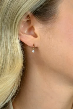 12mm ZINZI Gold 14 krt gouden oorstekers, open ovaal met peervormige witte zirkonia ZGO548