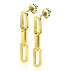 34mm ZINZI Gold 14 krt gouden oorstekers met drie trendy paperclip-schakels 34mm ZGO361