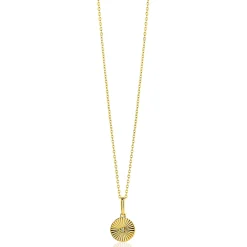 14mm ZINZI Gold 14 krt gouden hanger rond met zonnestralen en witte zirkonia ZGH542 (zonder collier)