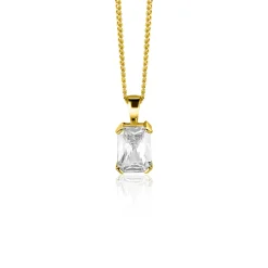 11mm ZINZI Gold 14 krt gouden hanger met rechthoekige witte zirkonia in chatonzetting ZGH509 (zonder collier)