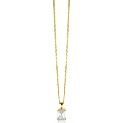 11mm ZINZI Gold 14 krt gouden hanger met rechthoekige witte zirkonia in chatonzetting ZGH509 (zonder collier)