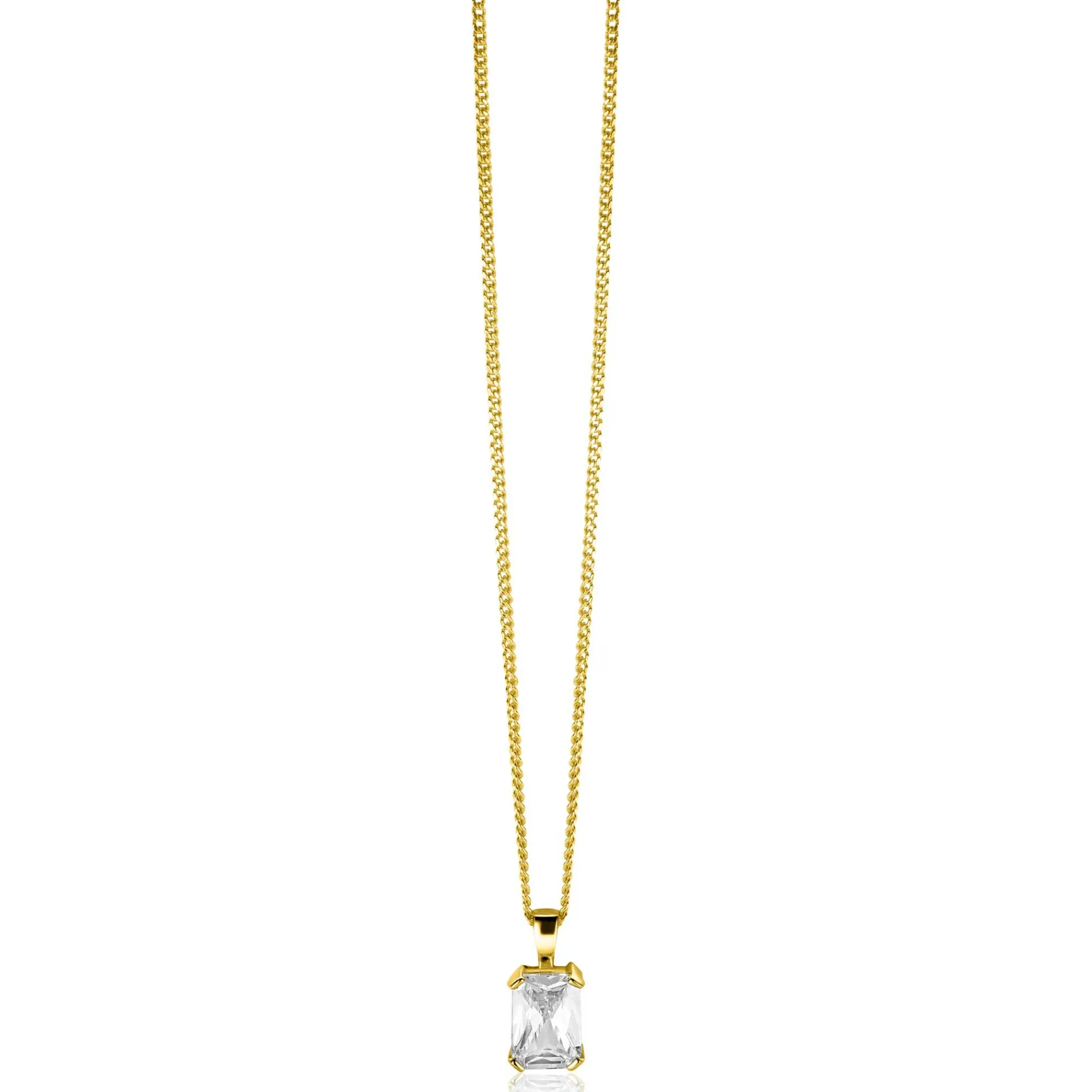 11mm ZINZI Gold 14 krt gouden hanger met rechthoekige witte zirkonia in chatonzetting ZGH509 (zonder collier)