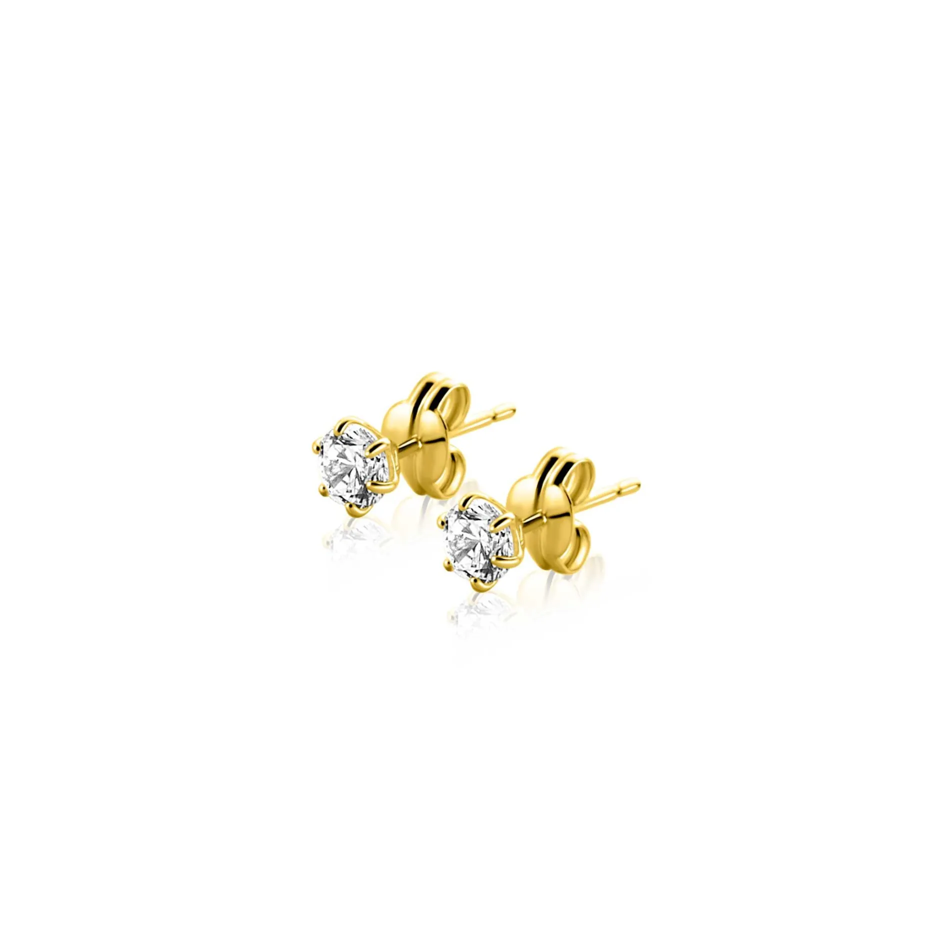 4,5mm ZINZI Gold 14 krt gouden oorknoppen bezet met een witte zirkonia in zespootszetting ZGO544