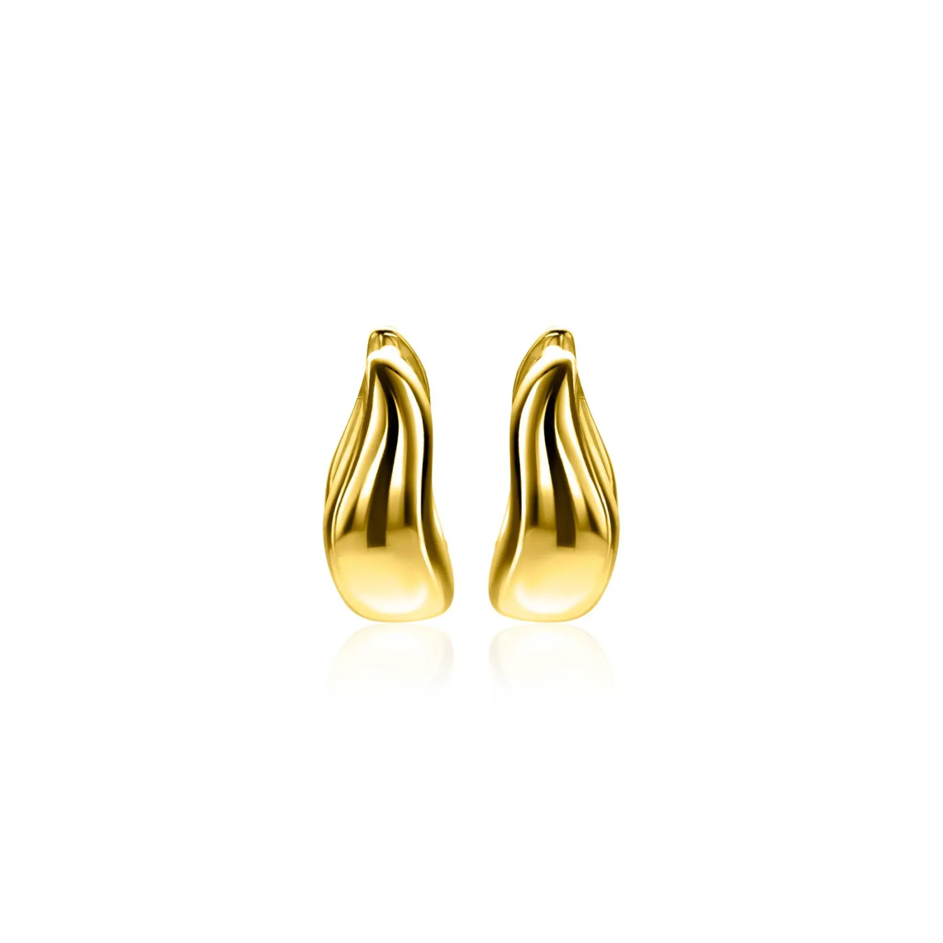 13mm ZINZI gold plated zilveren oorringen organisch gevormd 5,5mm breed met luxe klapsluiting ZIO2608G