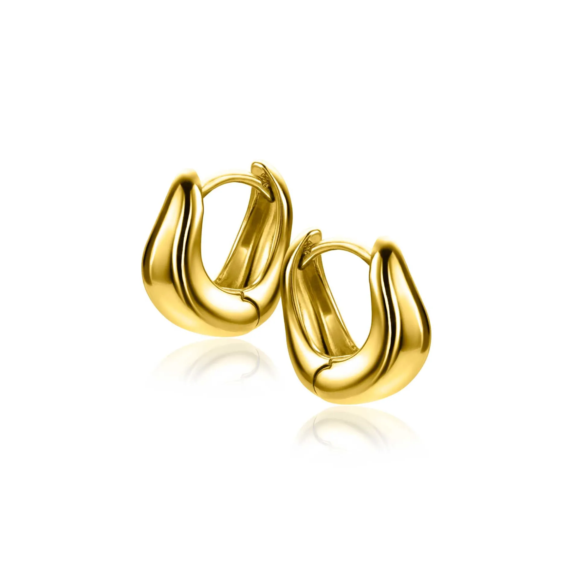 13mm ZINZI gold plated zilveren oorringen organisch gevormd 5,5mm breed met luxe klapsluiting ZIO2608G