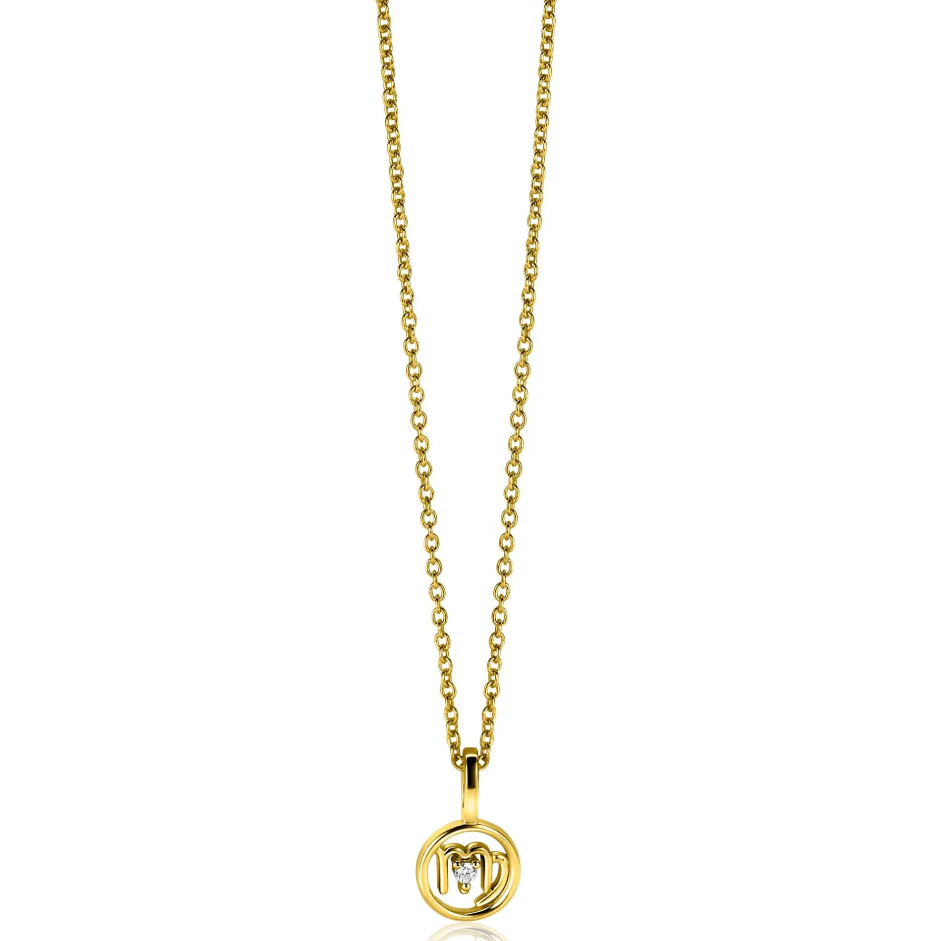 9mm ZINZI gold plated zilveren Maagd sterrenbeeldhanger bezet met witte zirconia ZIHY-MAA (zonder collier)