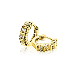 13mm ZINZI gold plated zilveren oorringen bezet met witte zirkonia's en luxe klapsluiting ZIO2686Y