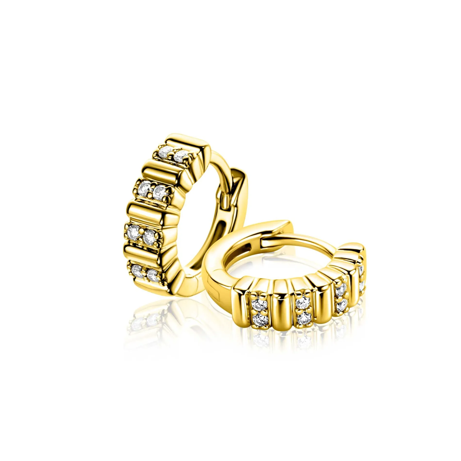 13mm ZINZI gold plated zilveren oorringen bezet met witte zirkonia's en luxe klapsluiting ZIO2686Y