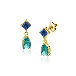 17,5mm ZINZI gold plated zilveren oorstekers turquoise peer en blauwe ruitvorm ZIO2745