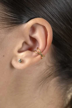 12,5mm ZINZI gold plated zilveren ear cuff cross-over gladde buis 5,5mm breed per stuk geprijsd ZIO-CUFF5G