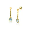 25mm ZINZI gold plated zilveren oorstekers met gourmet kettinkje en vierkante zetting bezet met indigo blauwe kleursteen ZIO2417G