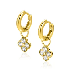 8mm ZINZI gold plated zilveren oorbedels klavertje ZICH2735Y (zonder oorringen)