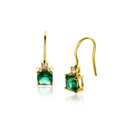 19mm ZINZI gold plated zilveren oorhangers met vierpootszettingen diepgroene en champagne kleurstenen ZIO2562H
