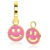 15mm ZINZI gold plated zilveren ronde smiley oorbedels, bezet met trendy roze emaille ZICH2312R (zonder oorringen)