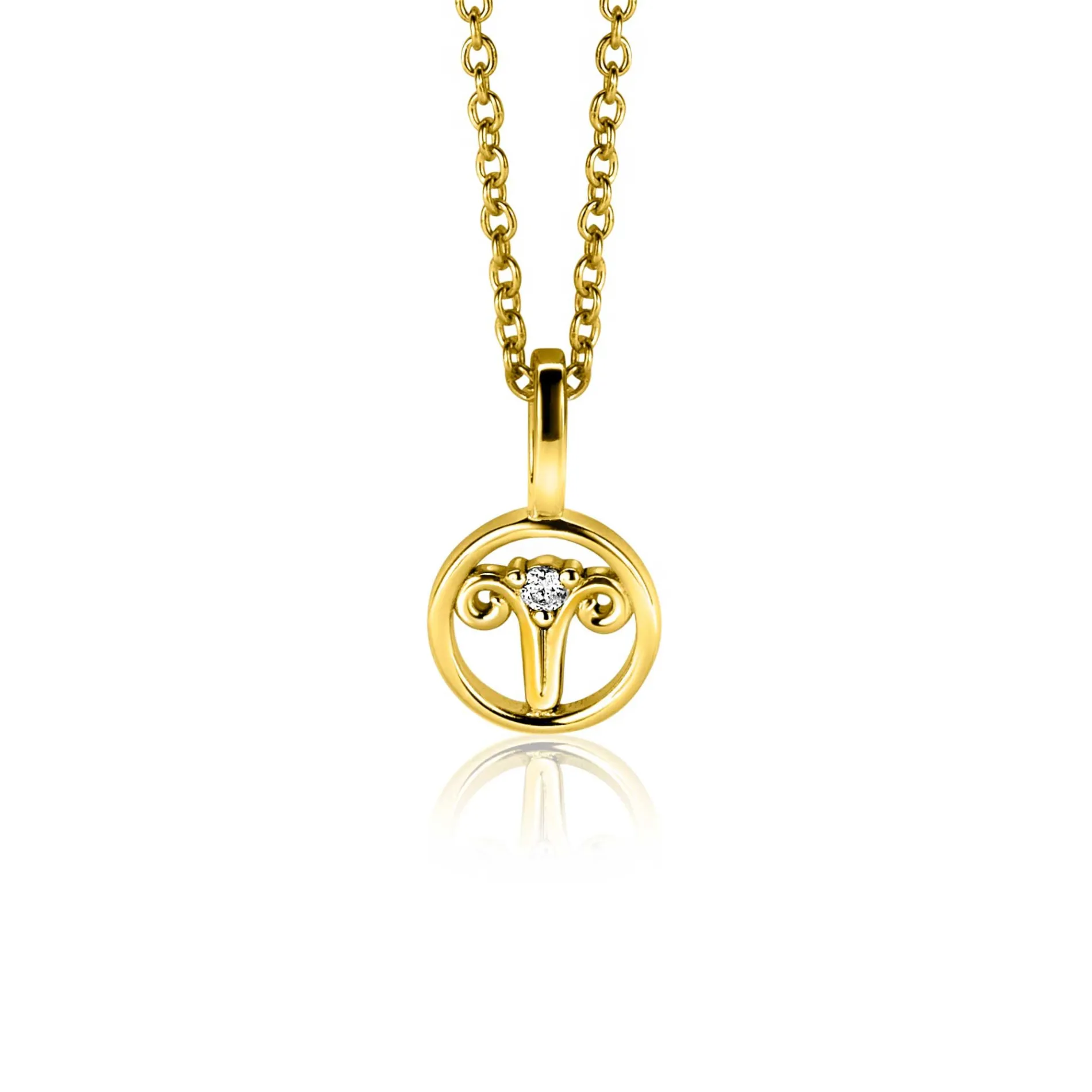 9mm ZINZI gold plated zilveren Ram sterrenbeeldhanger bezet met witte zirconia ZIHY-RAM (zonder collier)
