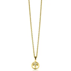 9mm ZINZI gold plated zilveren Ram sterrenbeeldhanger bezet met witte zirconia ZIHY-RAM (zonder collier)