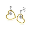 20mm ZINZI gold plated zilveren oorstekers open hart 15mm en bungelend hartje bezet met witte zirconia's ZIO2621