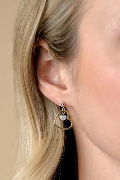 20mm ZINZI gold plated zilveren oorstekers open hart 15mm en bungelend hartje bezet met witte zirconia's ZIO2621