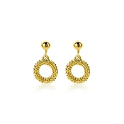 14mm ZINZI gold plated zilveren oorstekers met open rondje van 8,5mm voorzien van een bolstructuur ZIO2704G