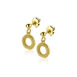 14mm ZINZI gold plated zilveren oorstekers met open rondje van 8,5mm voorzien van een bolstructuur ZIO2704G